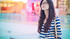 Woman glasses asians models girls with glasses striped clothing