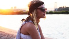 Woman glasses Beaches blondes long hair self-portrait girls 