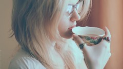 Woman glasses blondes cups drinking