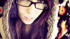 Woman glasses blondes smiling long hair brunettes girls with 