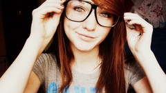 Woman glasses blondes smiling long hair brunettes redheads 