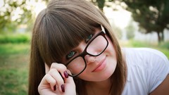 Woman glasses blue eyes brunettes girls with glasses