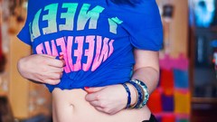 Woman glasses blue hair long hair piercings cosplay