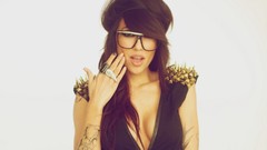 Woman glasses brunettes models alie layus cleavage