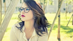 Woman glasses brunettes piercings facial piercings