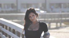 Woman glasses dress piers brunettes denise milani cleavage