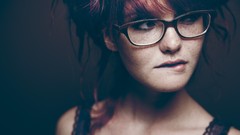 Woman glasses emotions freckles models redheads biting lips near