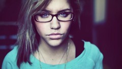 Woman glasses faces blue eyes brunettes