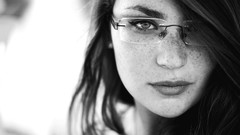 Woman glasses faces brunettes grayscale