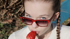 Woman glasses faces strawberries blue eyes ukrainian Met-Art 