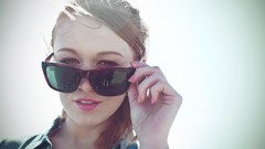 Woman glasses faces sunglasses sunlight pink lipstick Leanna 