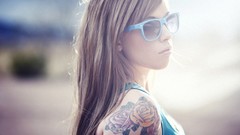 Woman glasses faces tattoos brunettes portraits