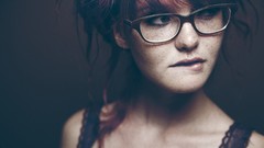 Woman glasses freckles redheads girls with glasses biting lips