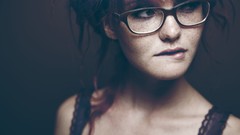Woman glasses freckles redheads girls with glasses biting lips
