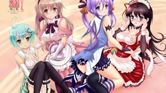 Woman glasses gloves long hair anime girls waitress maids short 