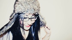 Woman glasses hats smiling Simple Background