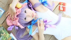 Woman glasses hats touhou purple hair patchouli knowledge 