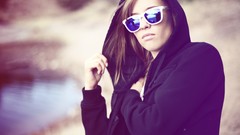 Woman glasses hoodies brunettes models bikini TeraVena Sugimoto