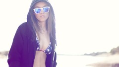 Woman glasses hoodies brunettes models bikini TeraVena Sugimoto