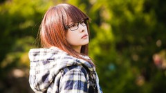 Woman glasses Japanese asians bangs models girls with glasses 