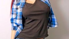 Woman glasses jeans shirts models redheads no bra huge boobs 