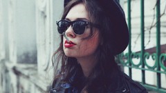 Woman glasses lips Cigarettes smoking streets models
