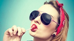 Woman glasses lips faces blondes lollipops