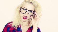 Woman glasses lips faces tongue blondes models