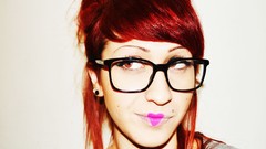 Woman glasses lips white background brown eyes redheads heart 