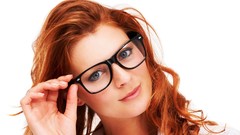 Woman glasses long hair blue eyes redheads