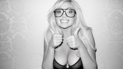Woman glasses monochrome blondes smiling models bra kate upton 