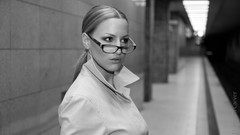 Woman glasses monochrome brunettes models girls with glasses 