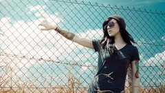 Woman glasses outdoors tattoos brunettes black hair girls with 