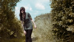 Woman glasses outdoors tattoos brunettes black hair girls with 