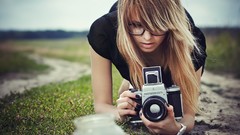 Woman glasses Photographers Cameras blondes models hipster