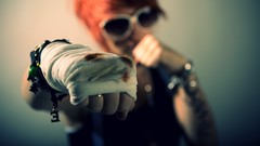 Woman glasses punch redheads