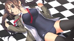 Woman glasses Ribbons school long hair anime girls brown eyes 