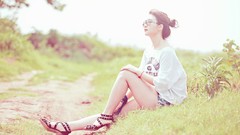 Woman glasses sitting