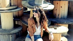 Woman glasses sitting smiling brunettes models girls with 