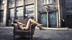 Woman glasses slide panties topless