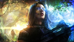 Woman glasses soldiers science fiction girls with guns