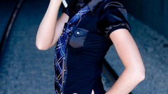 Woman glasses stockings brunettes high heels natural boobs 