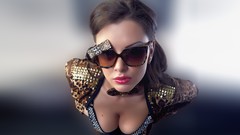 Woman glasses sunglasses brunettes cleavage boobs bowtie Albina 