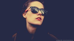Woman glasses sunglasses brunettes red lipstick