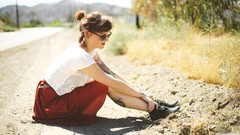 Woman glasses tattoos brunettes