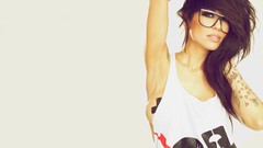 Woman glasses tattoos brunettes models