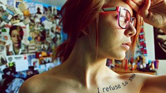 Woman glasses tattoos redheads