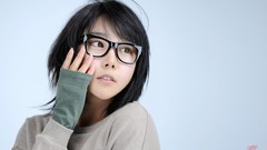 Woman glasses white background asians short hair Korean girls 