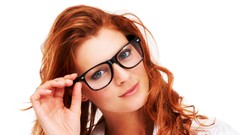 Woman glasses white background faces blue eyes models redheads 