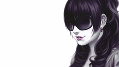 Woman glasses white background long hair pixiv artwork Simple 